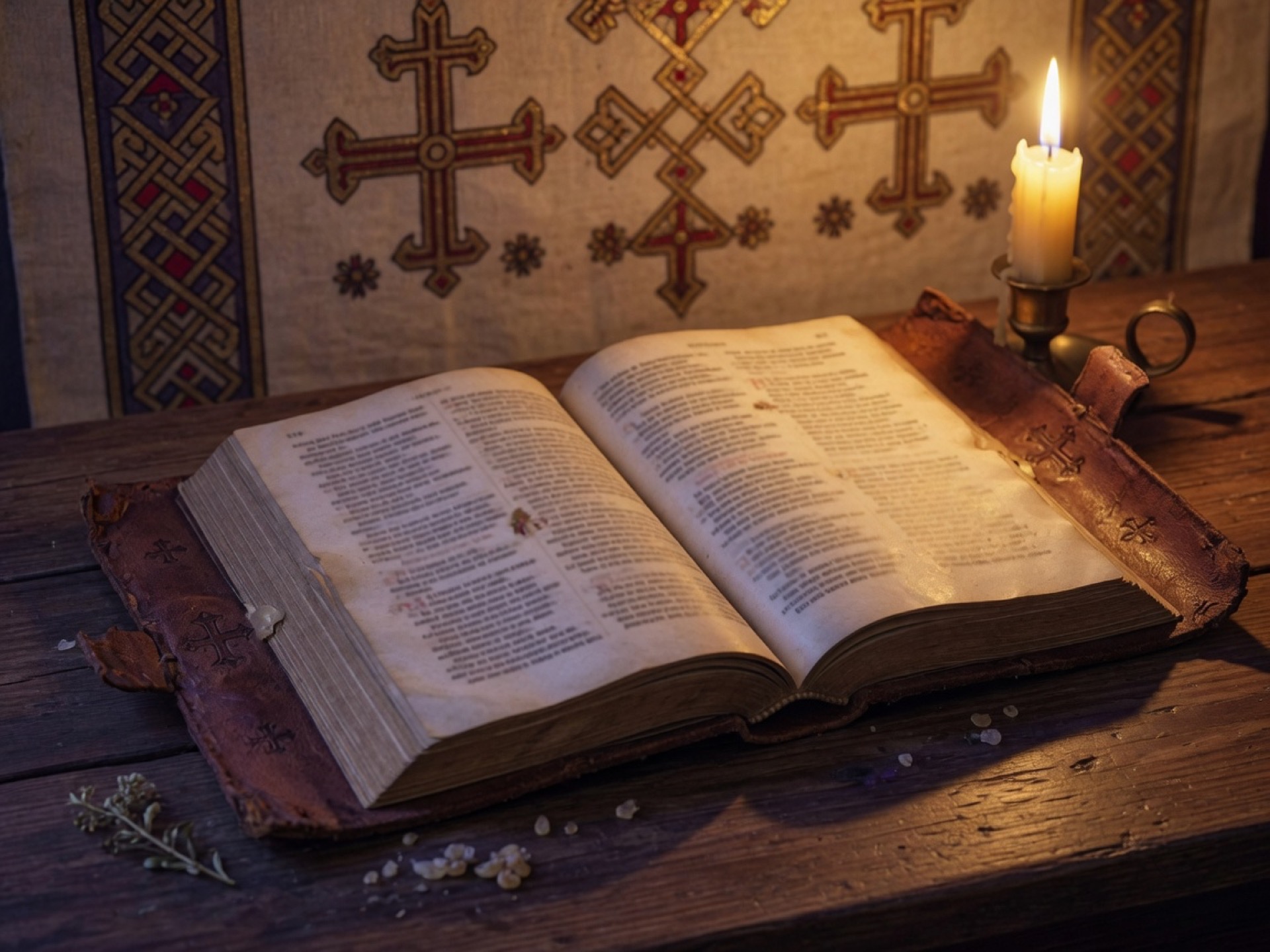 An open Bible by candlelight, representing the distribution of audio Bibles.